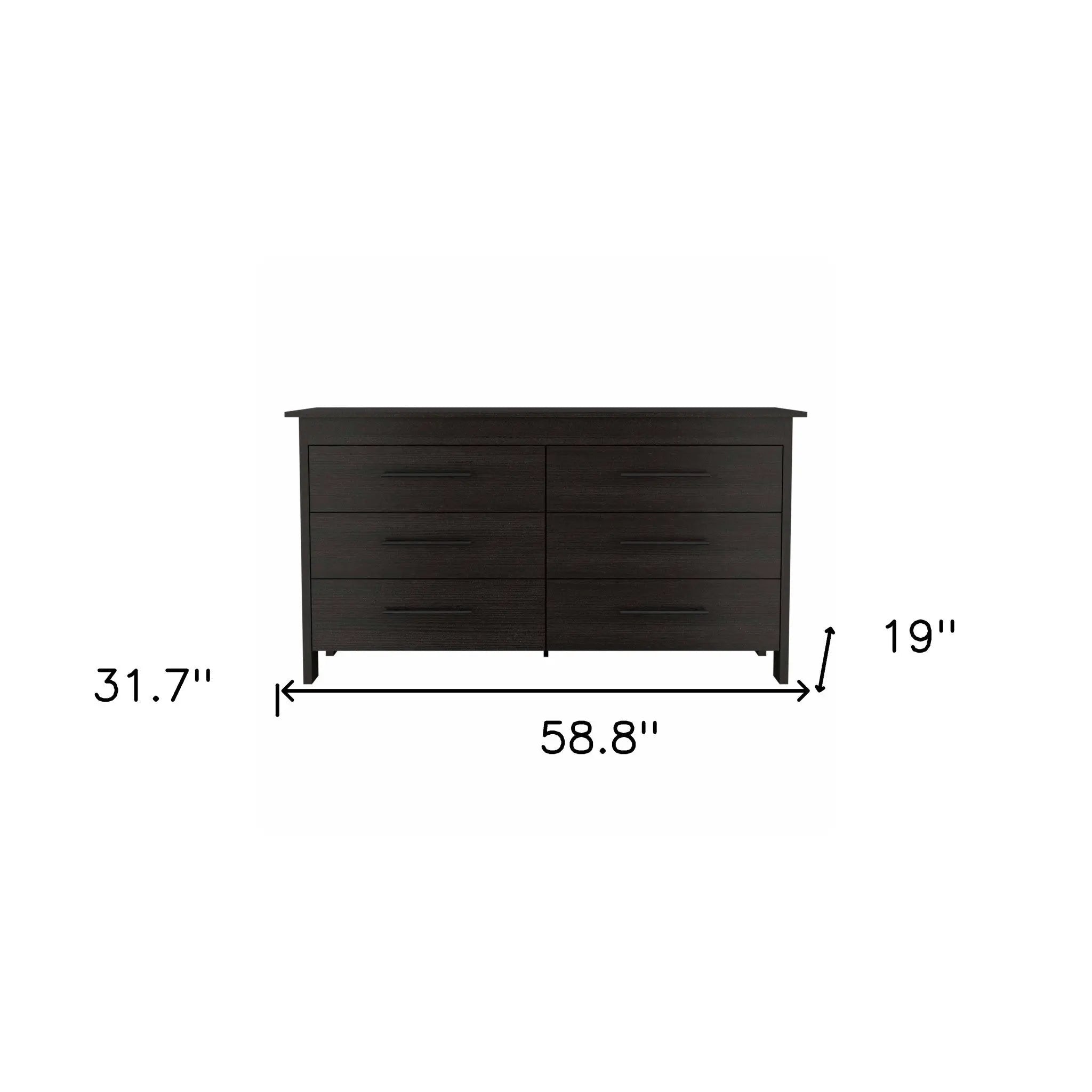 59" Black Wood Six Drawer Double Dresser Homeroots Bed & Bath