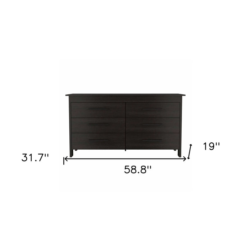 59" Black Wood Six Drawer Double Dresser Homeroots Bed & Bath