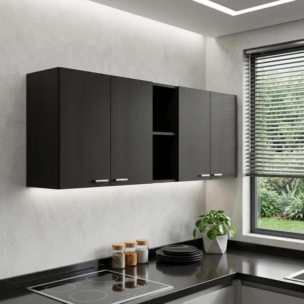 59" Black Wood Wall mounted Accent Cabinet With Five Shelves Homeroots Kitchen & Dining