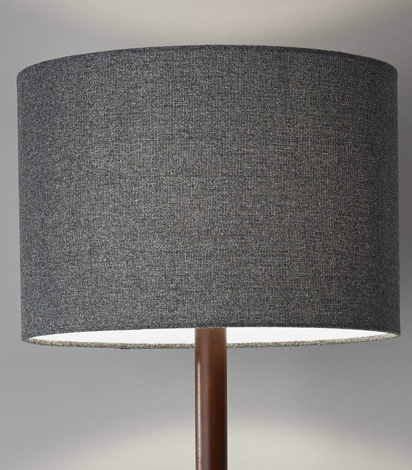 59" Brown And Black Solid Wood Floor Lamp With Dark Gray Fabric Drum Shade - GreatEagleInc