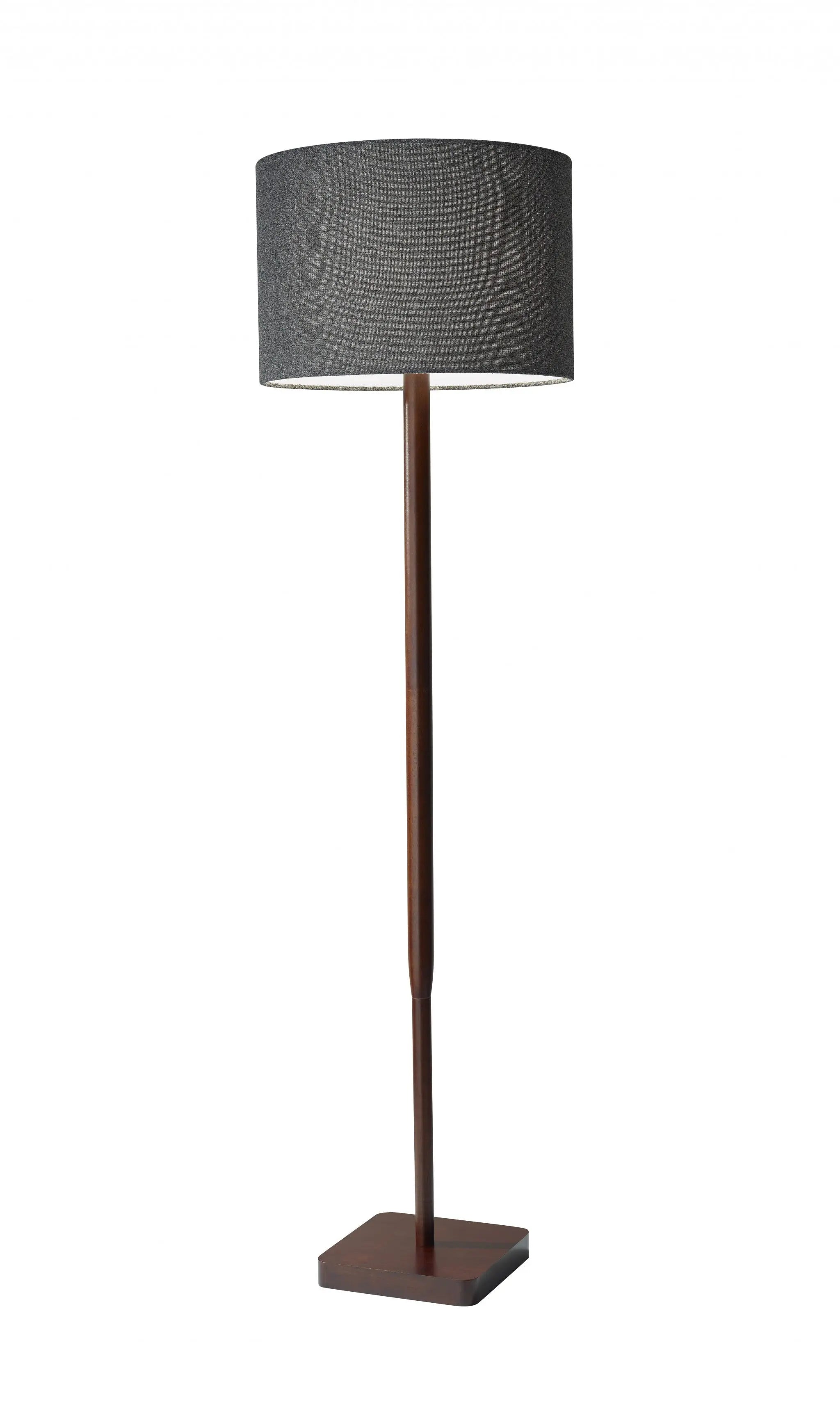 59" Brown And Black Solid Wood Floor Lamp With Dark Gray Fabric Drum Shade - GreatEagleInc