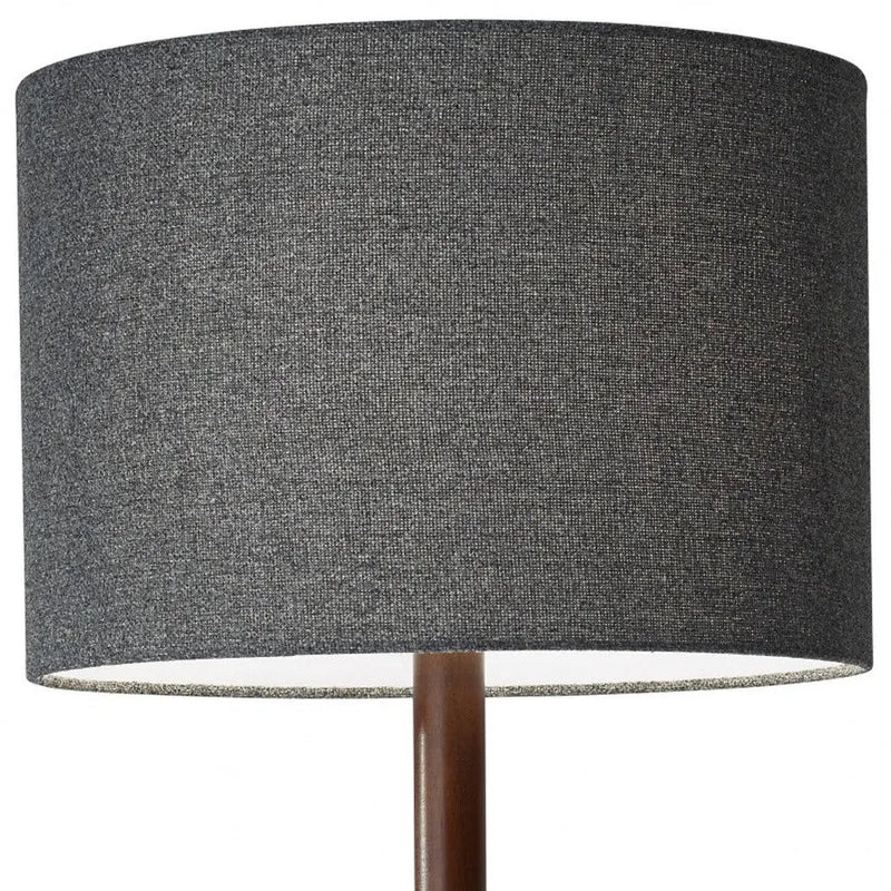 59" Brown And Black Solid Wood Floor Lamp With Dark Gray Fabric Drum Shade - GreatEagleInc