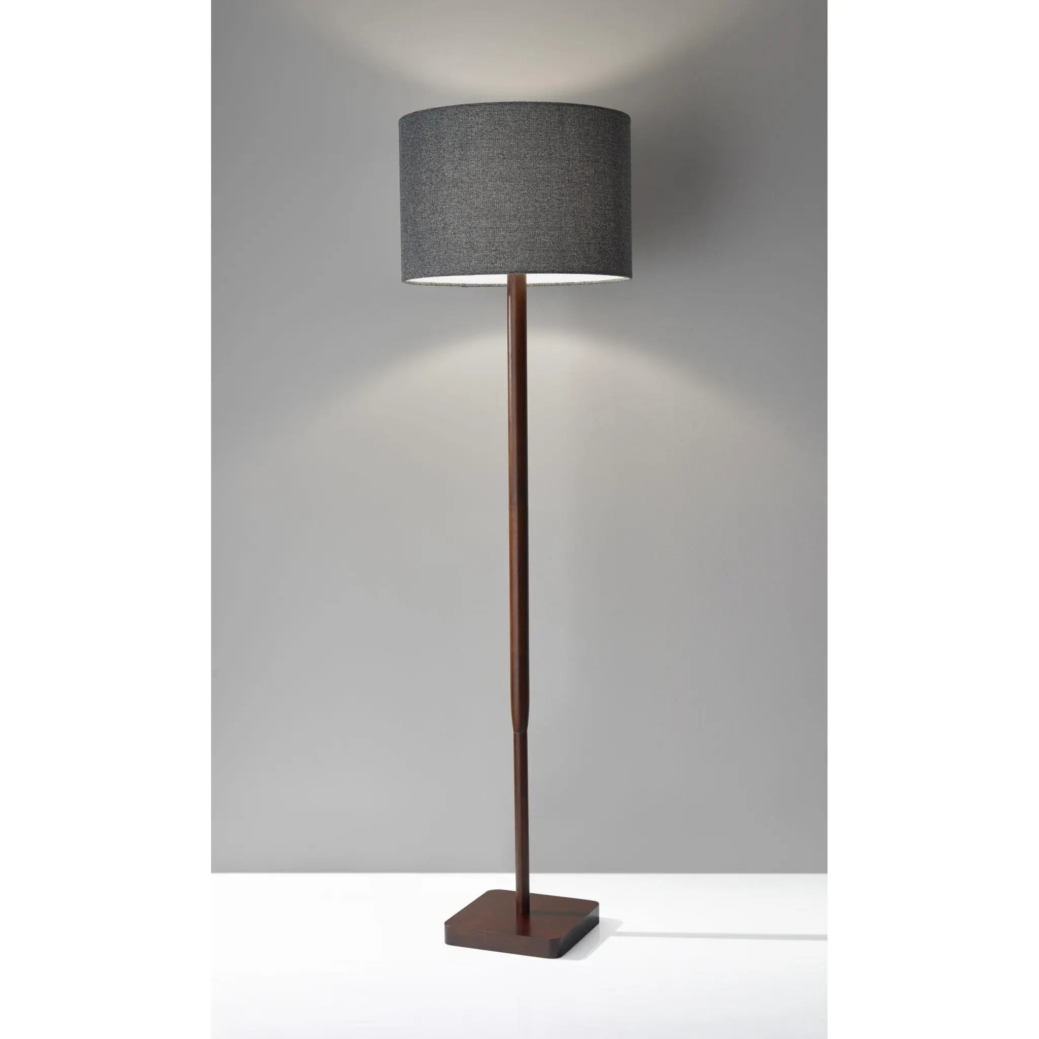 59" Brown And Black Solid Wood Floor Lamp With Dark Gray Fabric Drum Shade - GreatEagleInc