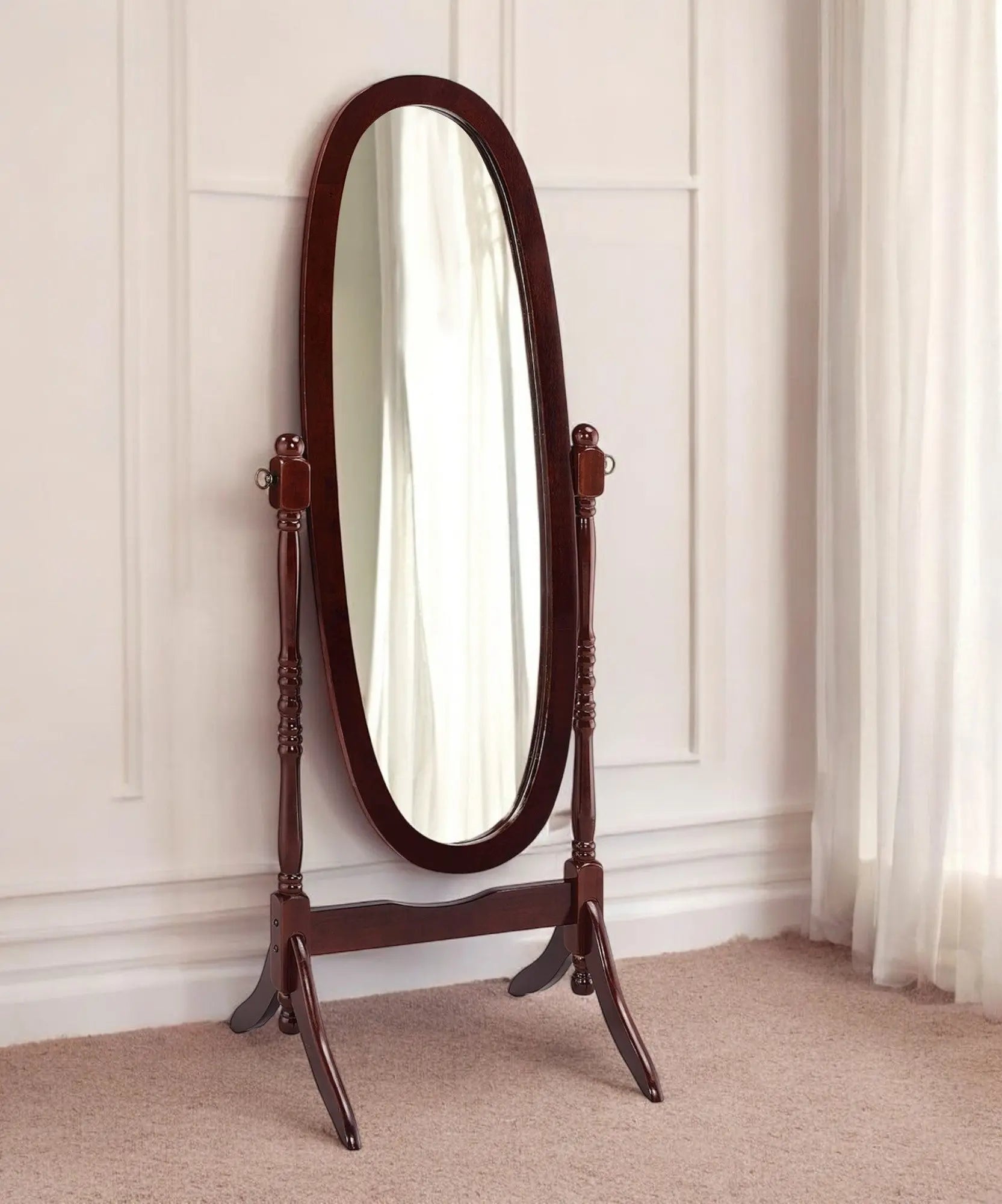 59" Brown Cherry Oval Framed Cheval Standing Mirror Homeroots Bed & Bath