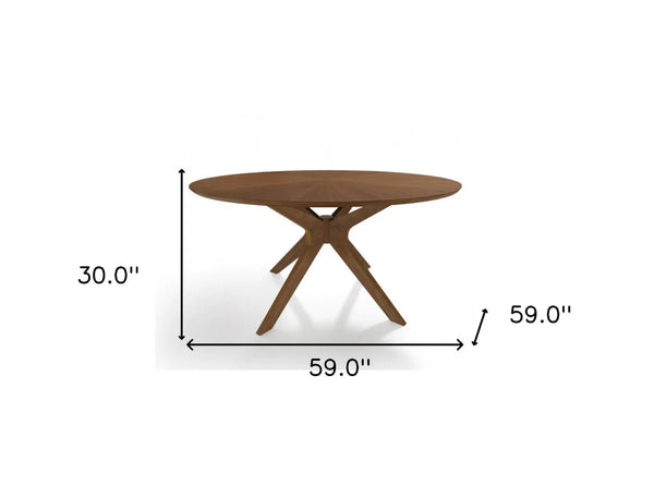 59" Brown Rounded Pedestal Base Dining Table Homeroots Kitchen & Dining