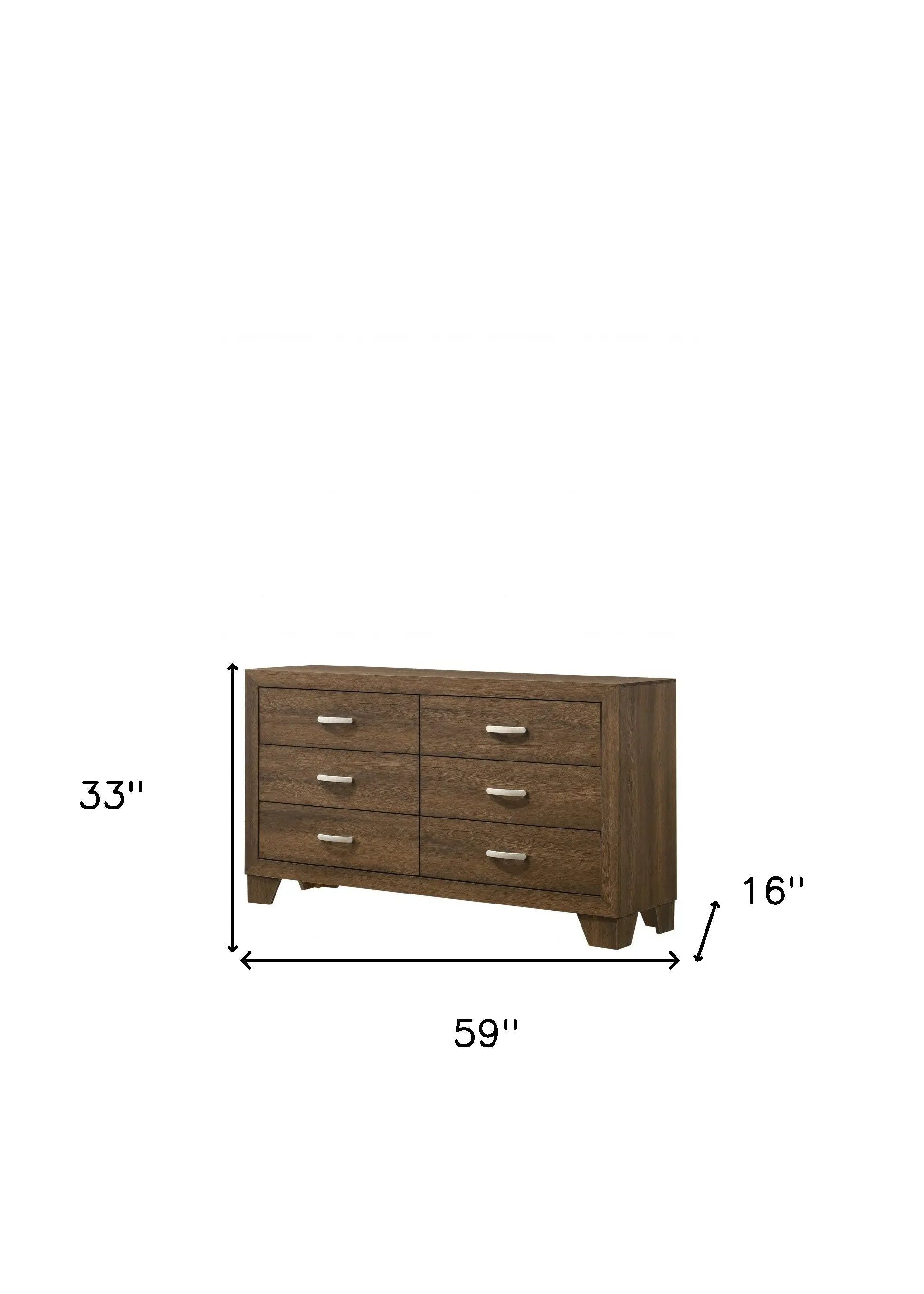 59" Brown Solid and Manufactured Wood Six Drawer Double Dresser Homeroots Bed & Bath