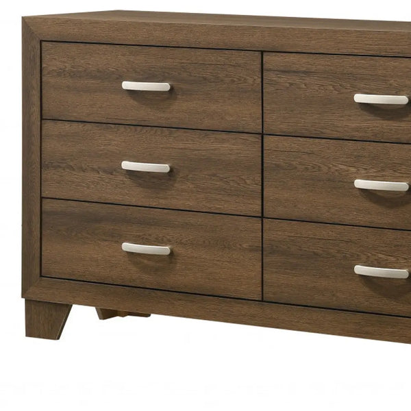 59" Brown Solid and Manufactured Wood Six Drawer Double Dresser Homeroots Bed & Bath