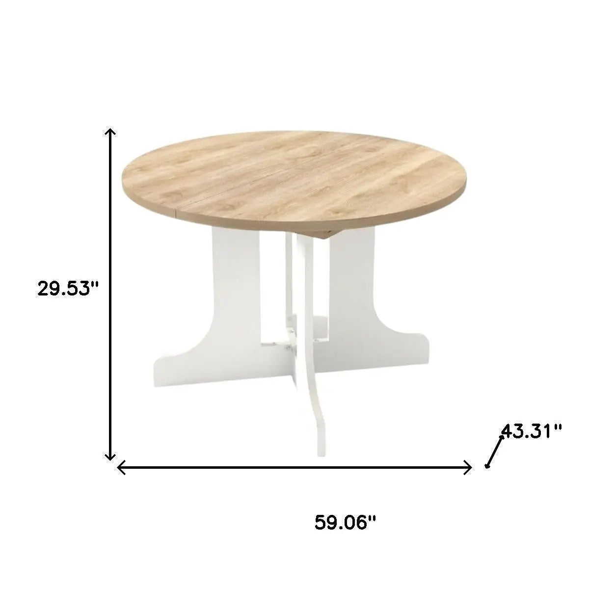 59" Brown and White Wood Oval Cross Legs Coffee Table Homeroots Living Room