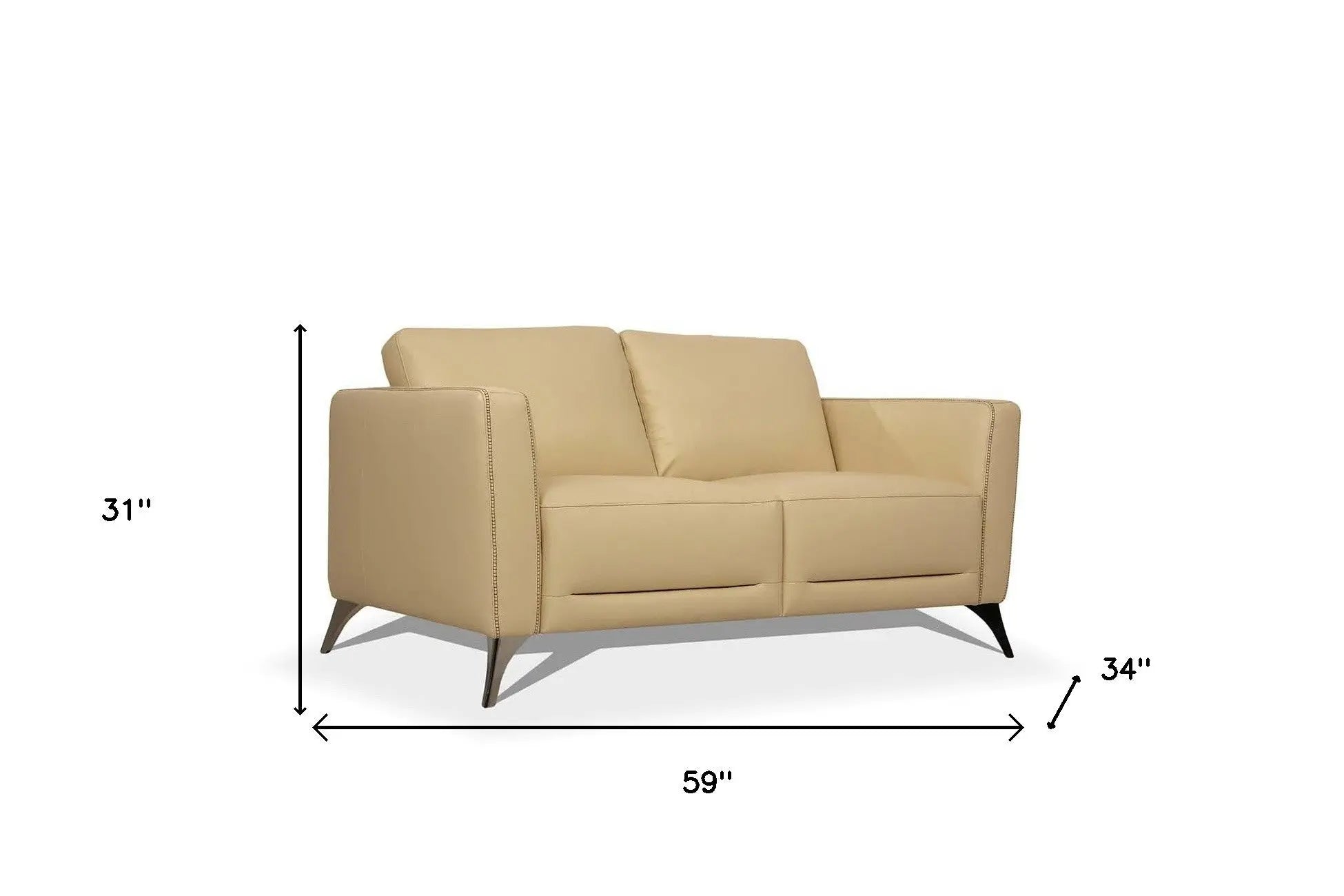 59" Cream And Silver Leather Loveseat Homeroots Living Room
