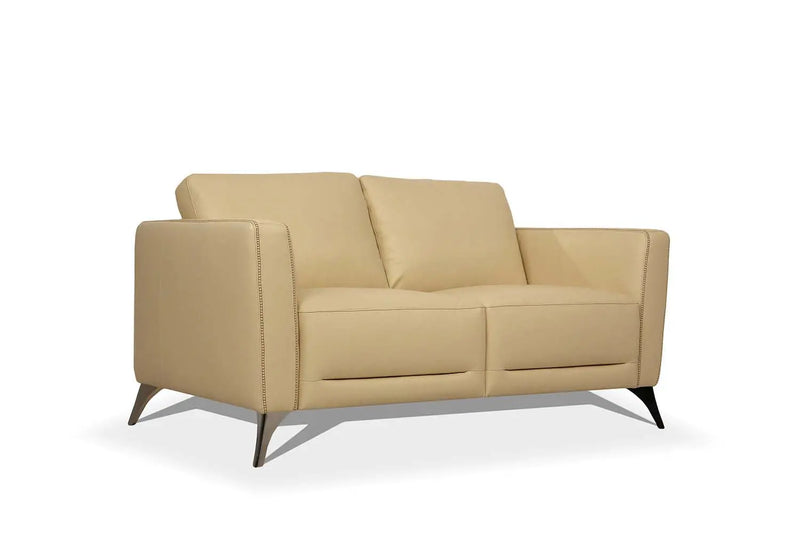 59" Cream And Silver Leather Loveseat Homeroots Living Room