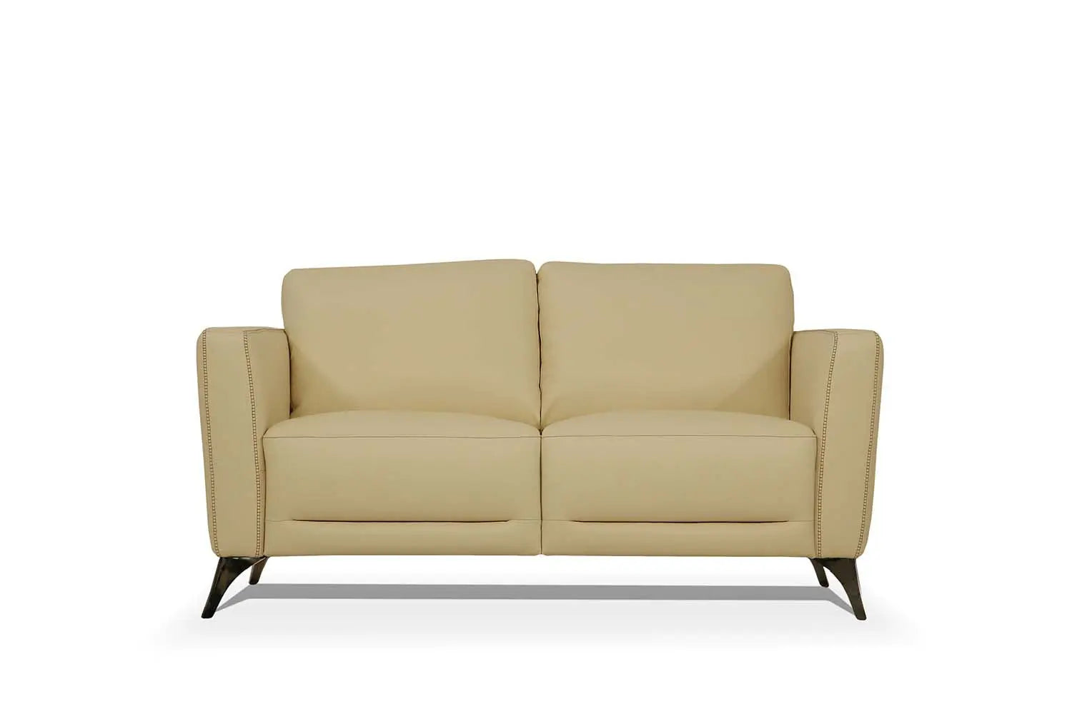 59" Cream And Silver Leather Loveseat Homeroots Living Room
