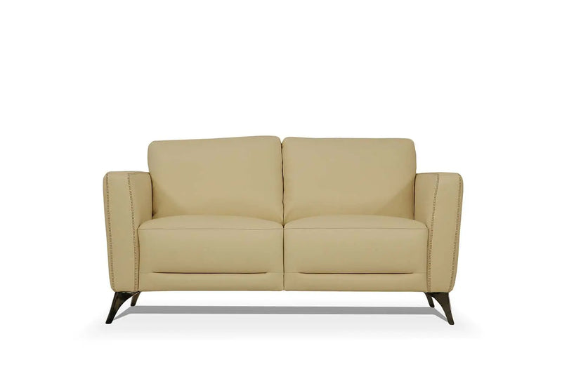 59" Cream And Silver Leather Loveseat Homeroots Living Room