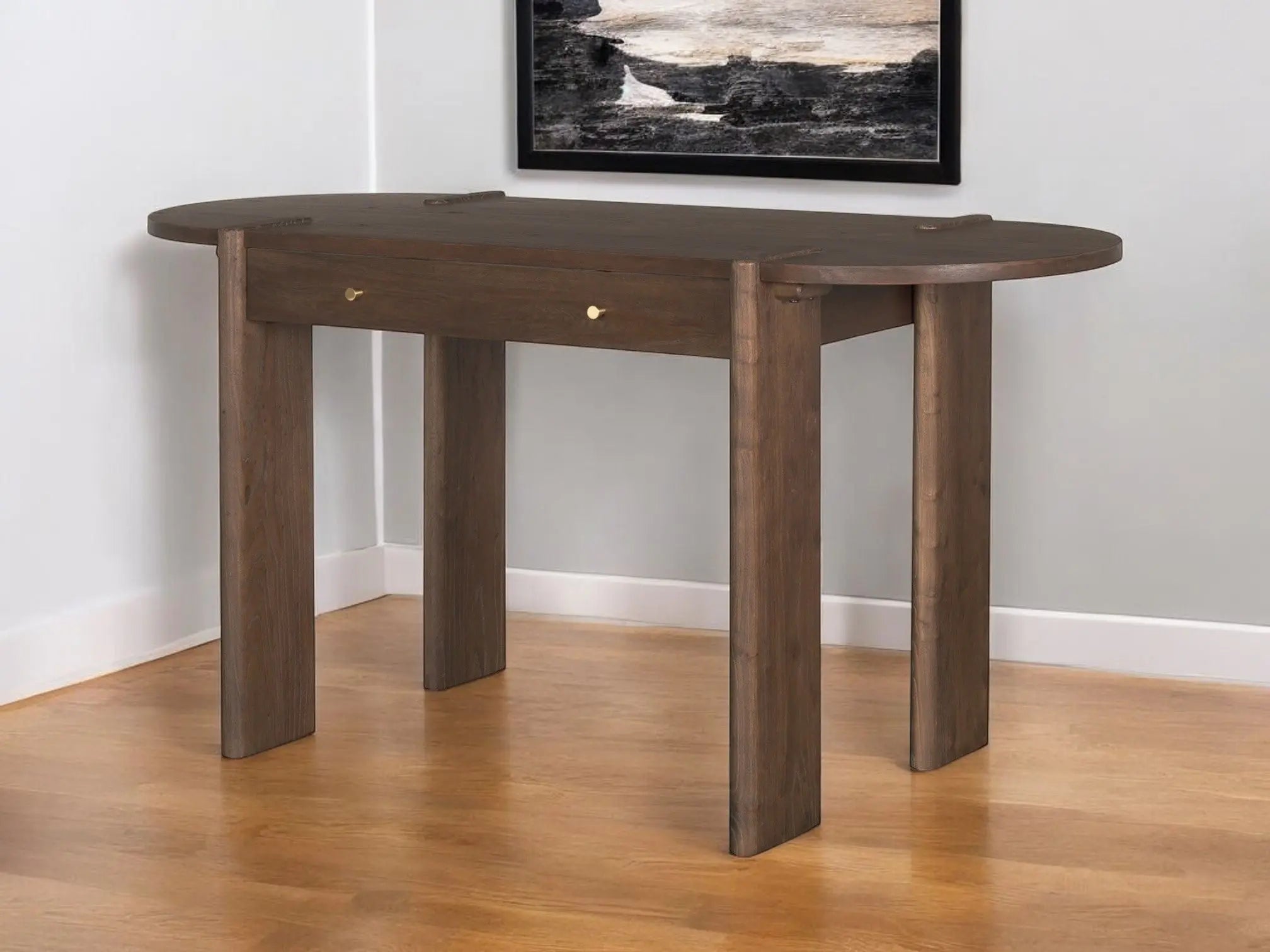 59" Dark Brown Solid Wood Oval Writing Desk Homeroots Office