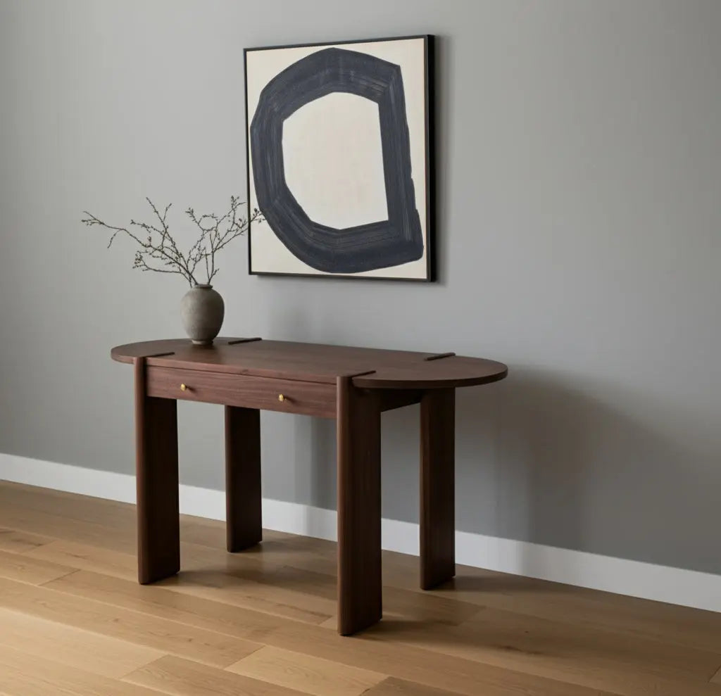 59" Dark Brown Solid Wood Oval Writing Desk Homeroots Office