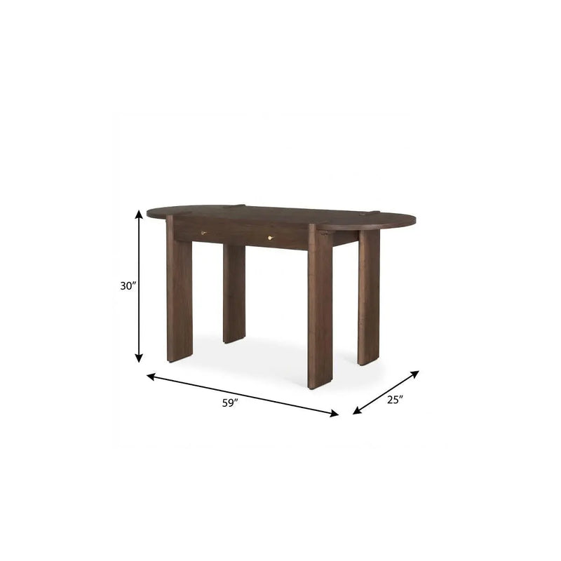 59" Dark Brown Solid Wood Oval Writing Desk Homeroots Office