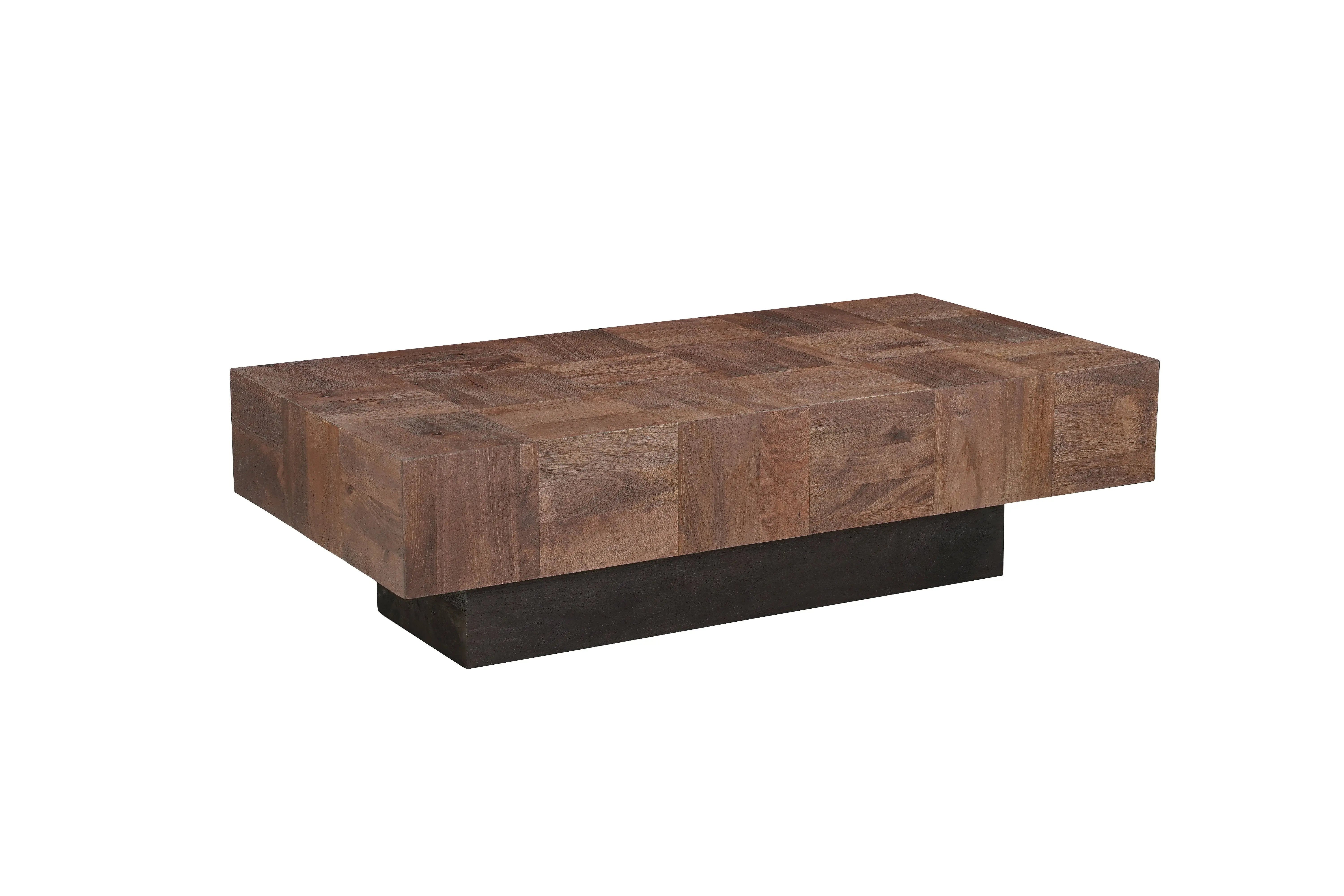 59" Dark Brown and Black Solid Wood Block Coffee Table Homeroots Living Room