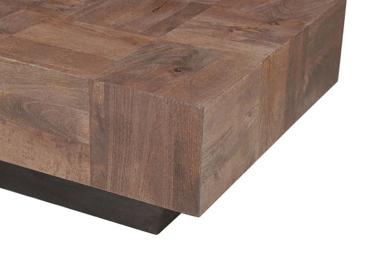 59" Dark Brown and Black Solid Wood Block Coffee Table Homeroots Living Room