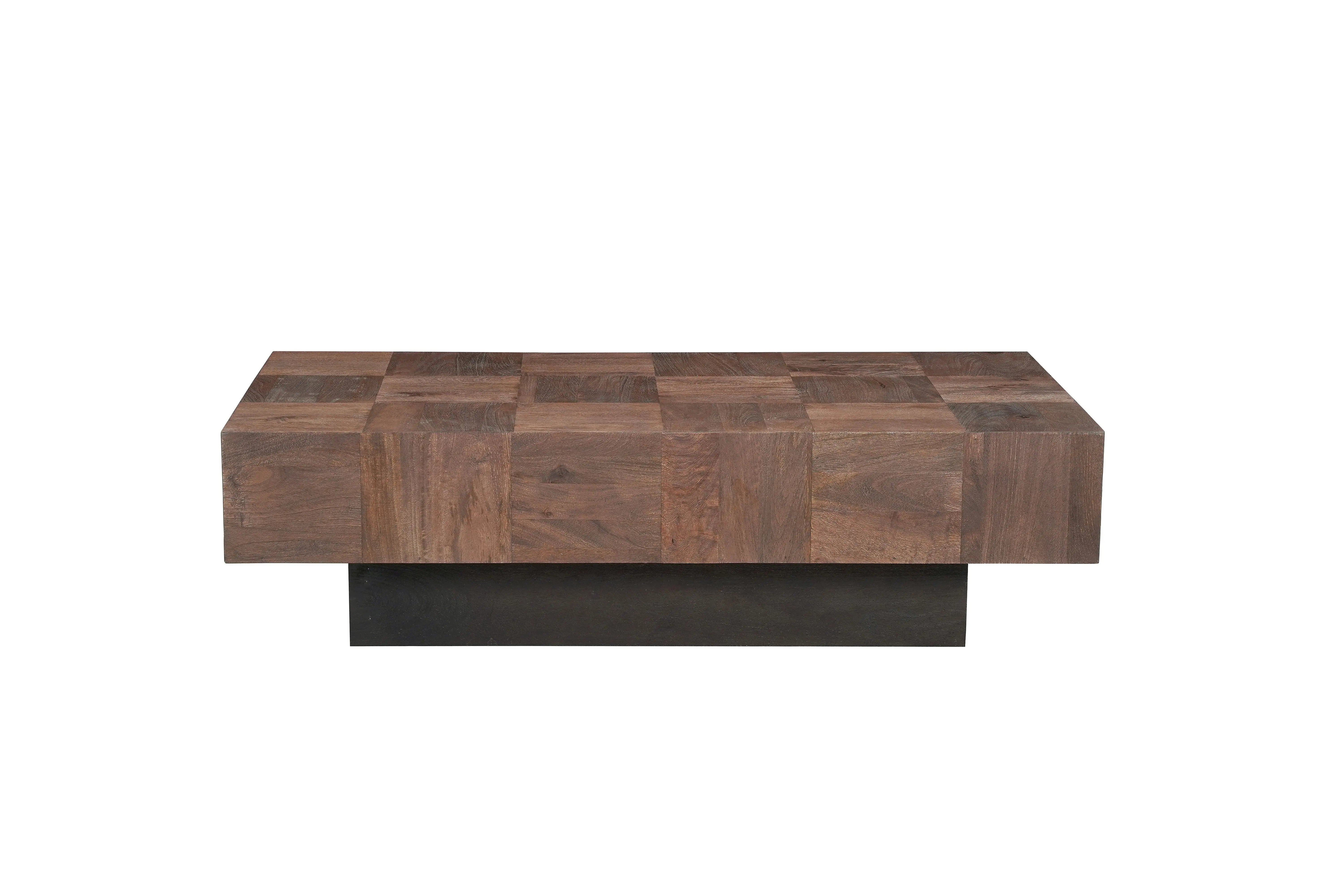 59" Dark Brown and Black Solid Wood Block Coffee Table Homeroots Living Room