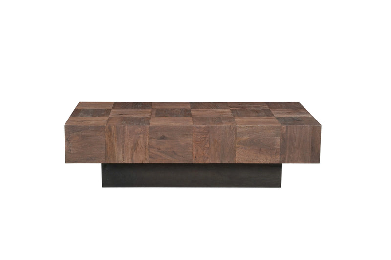 59" Dark Brown and Black Solid Wood Block Coffee Table Homeroots Living Room