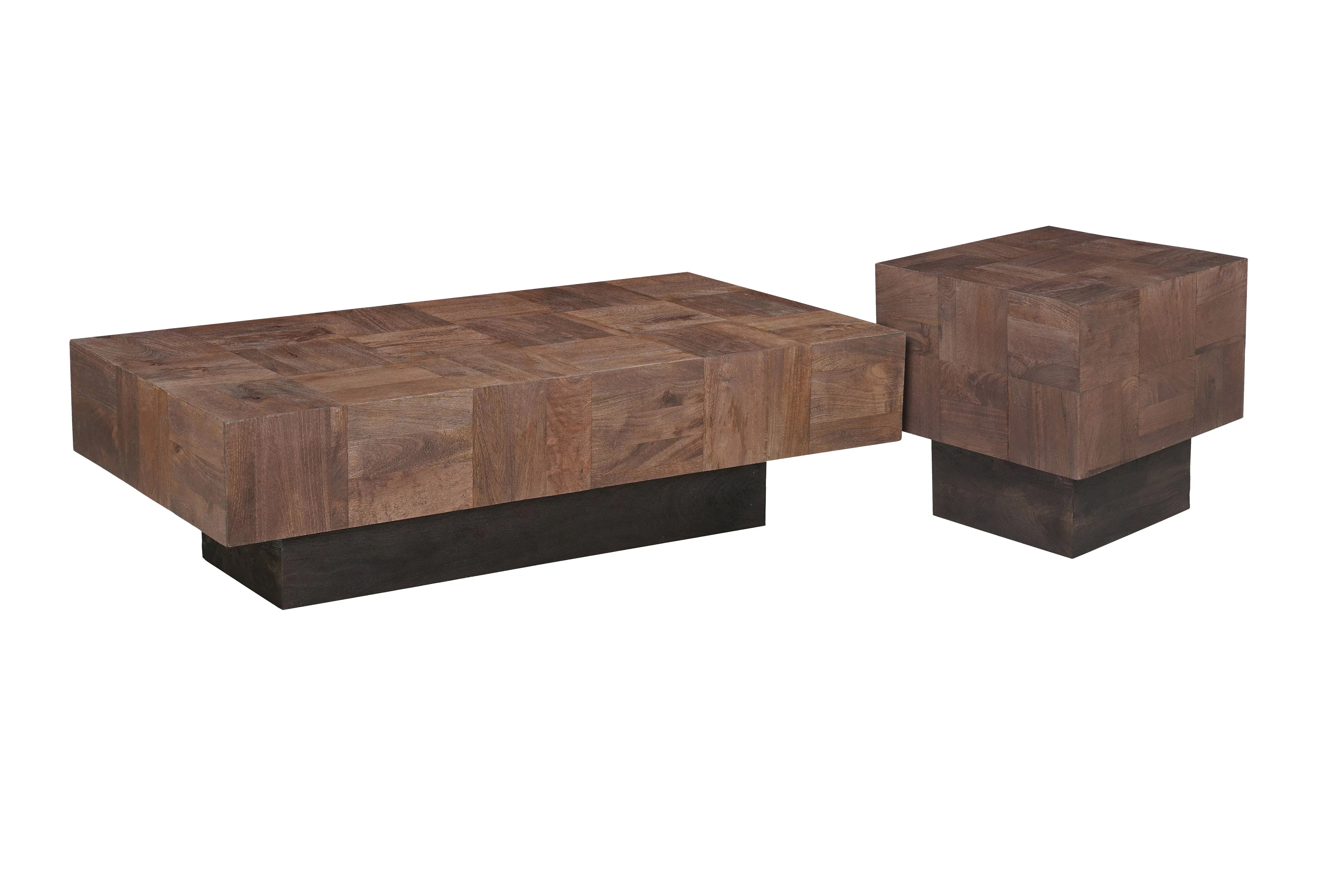 59" Dark Brown and Black Solid Wood Block Coffee Table Homeroots Living Room