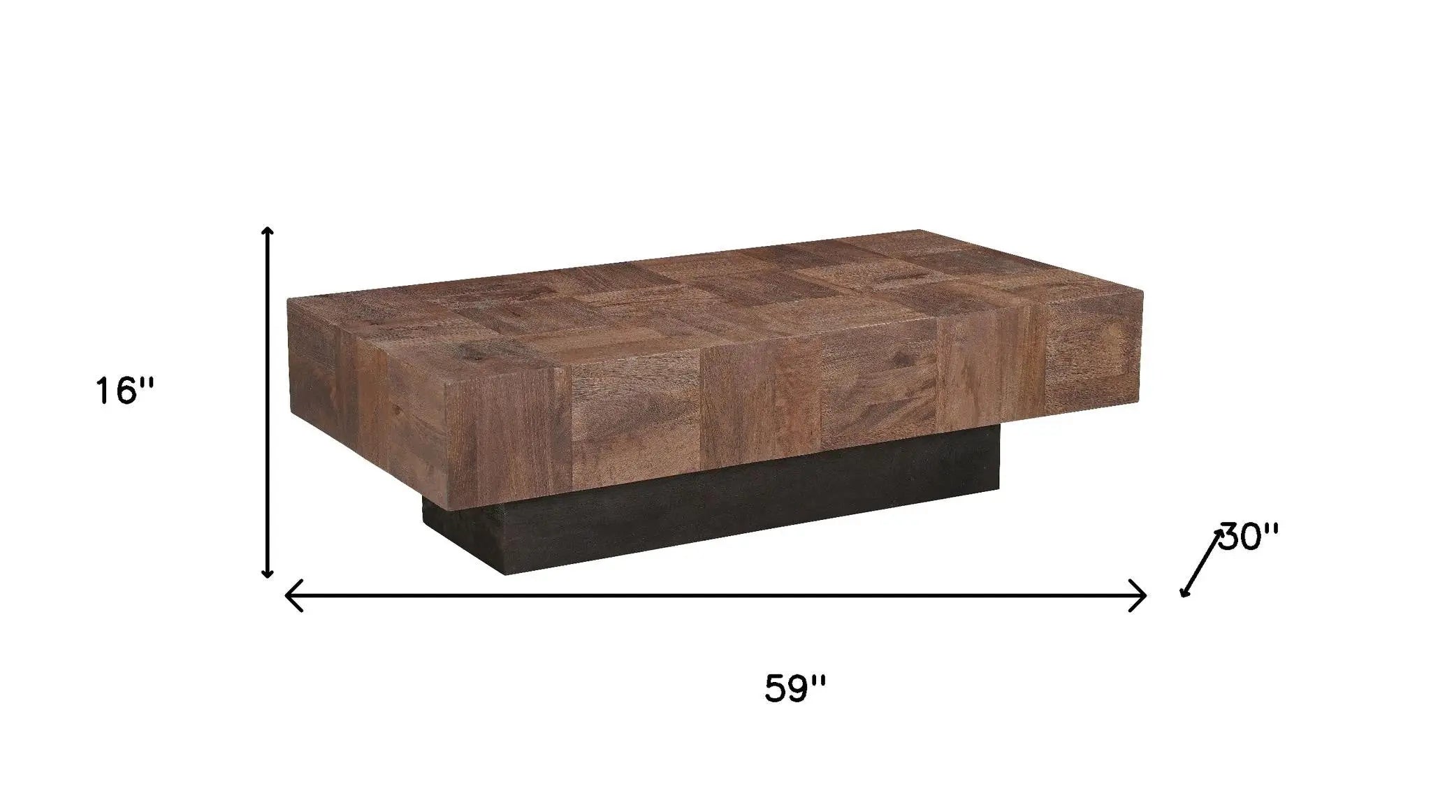 59" Dark Brown and Black Solid Wood Block Coffee Table Homeroots Living Room