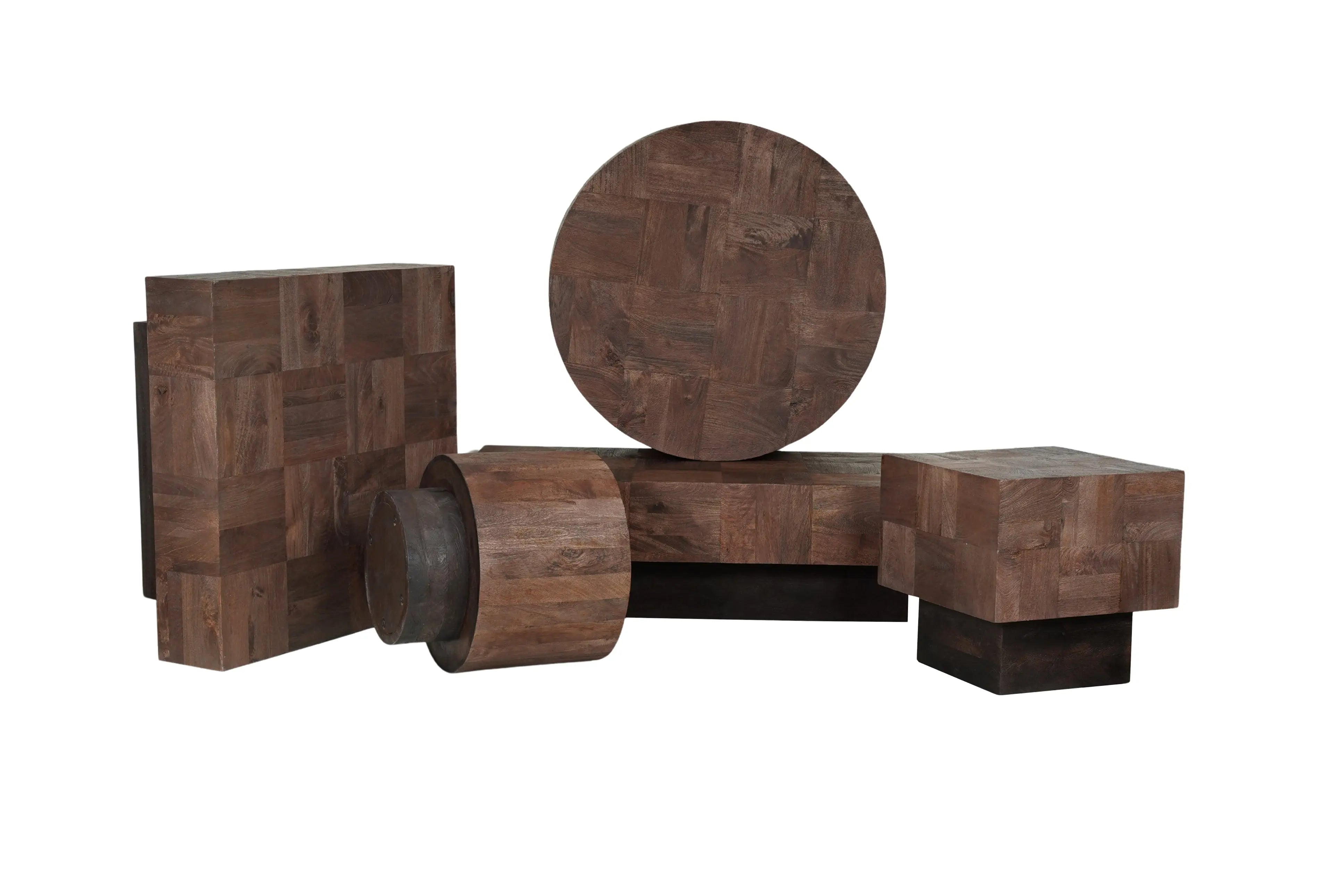 59" Dark Brown and Black Solid Wood Block Coffee Table Homeroots Living Room