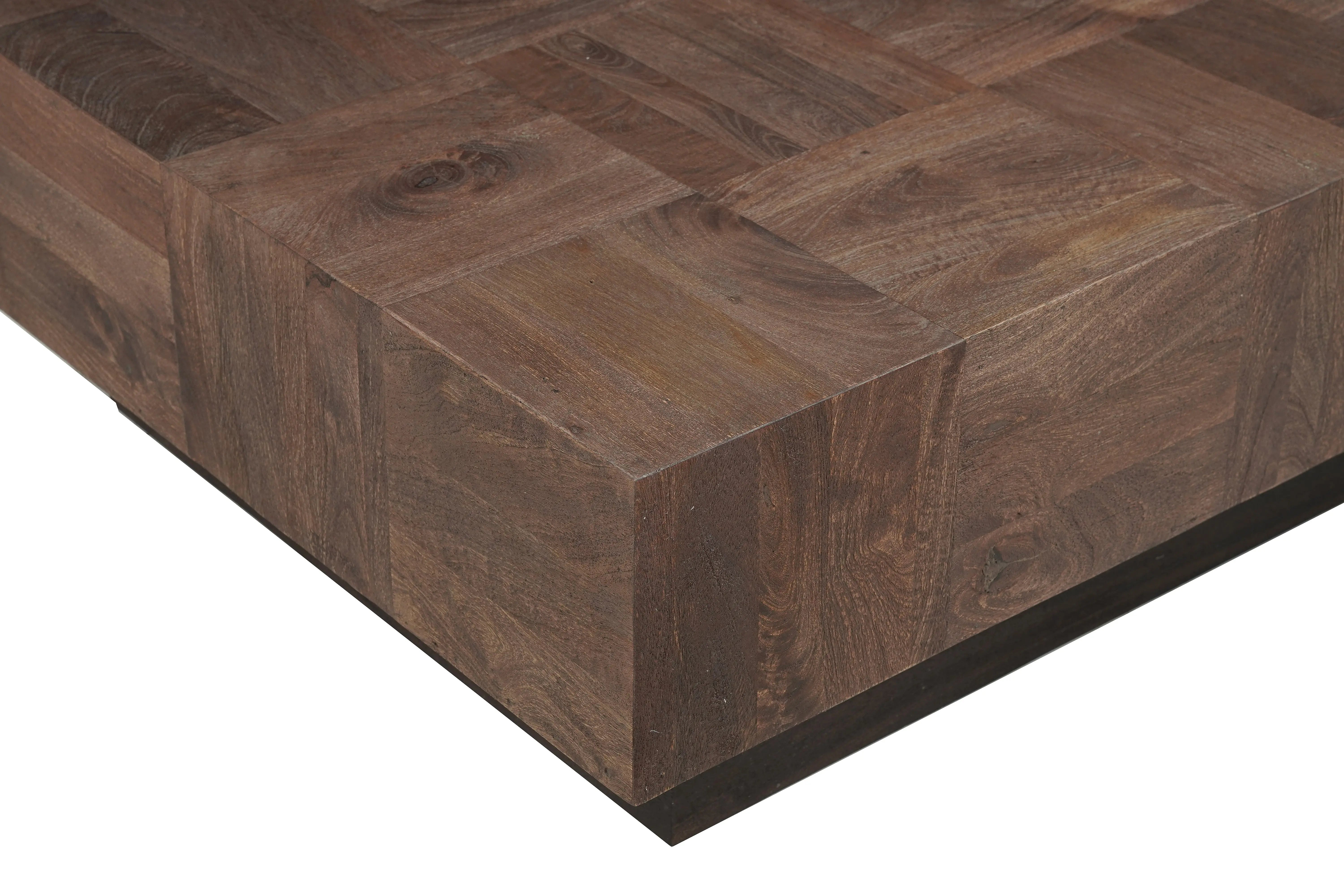 59" Dark Brown and Black Solid Wood Block Coffee Table Homeroots Living Room