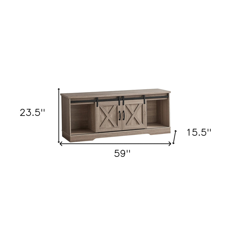 59" Deep Taupe Cabinet Enclosed Storage TV Stand Homeroots Living Room