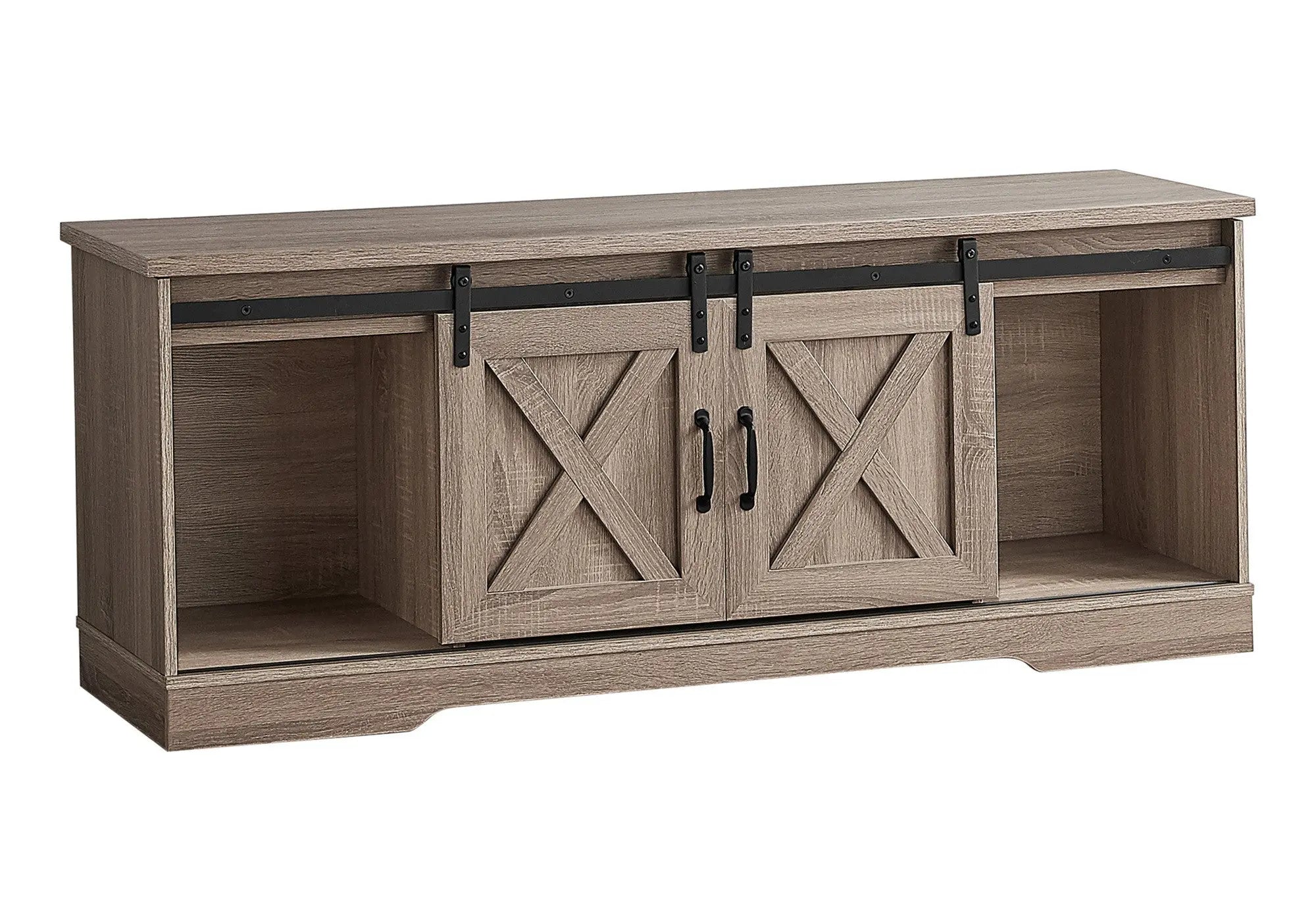 59" Deep Taupe Cabinet Enclosed Storage TV Stand Homeroots Living Room