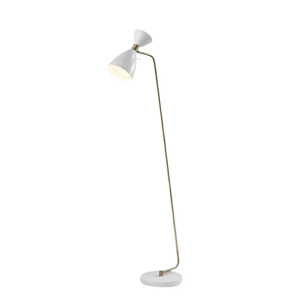 59" Gold And White Task Floor Lamp With White Metal Cone Shade - GreatEagleInc