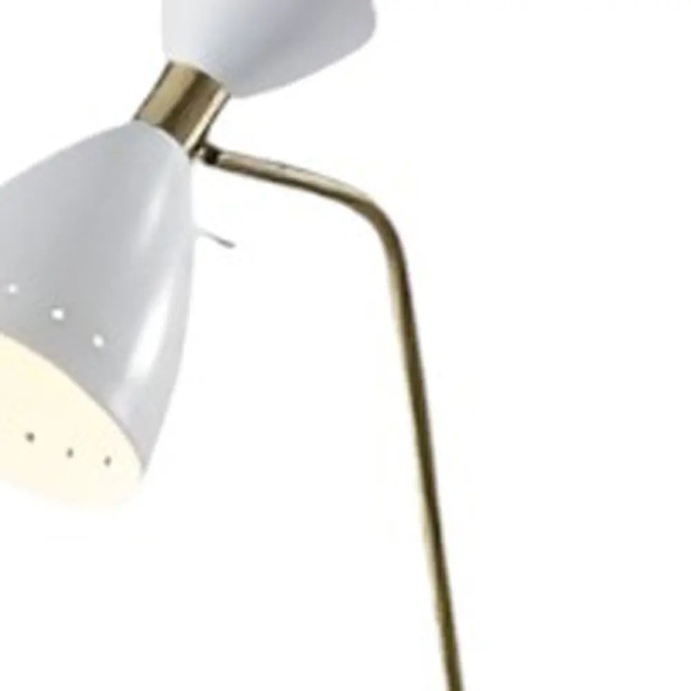 59" Gold And White Task Floor Lamp With White Metal Cone Shade - GreatEagleInc