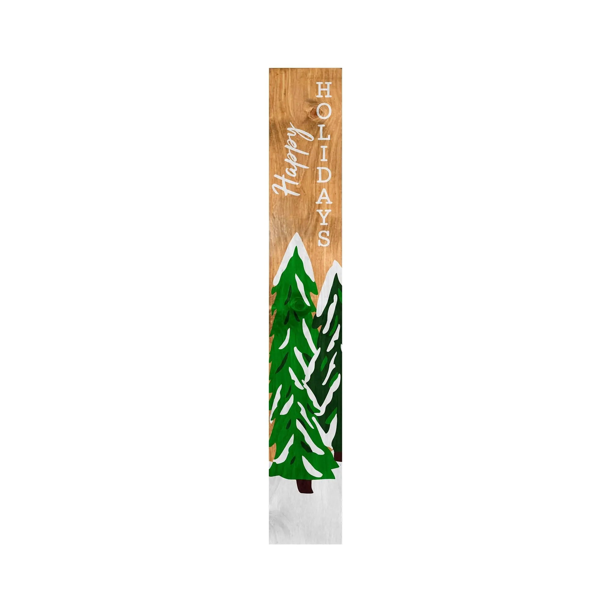 59" Green Natural And White Solid Wood Happy Holidays Christmas Christmas Trees Porch Sign Homeroots Outdoor
