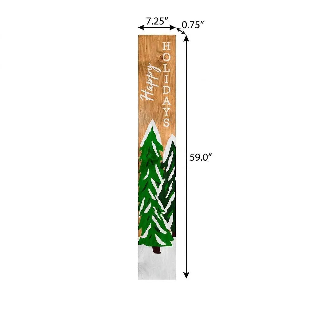 59" Green Natural And White Solid Wood Happy Holidays Christmas Christmas Trees Porch Sign Homeroots Outdoor