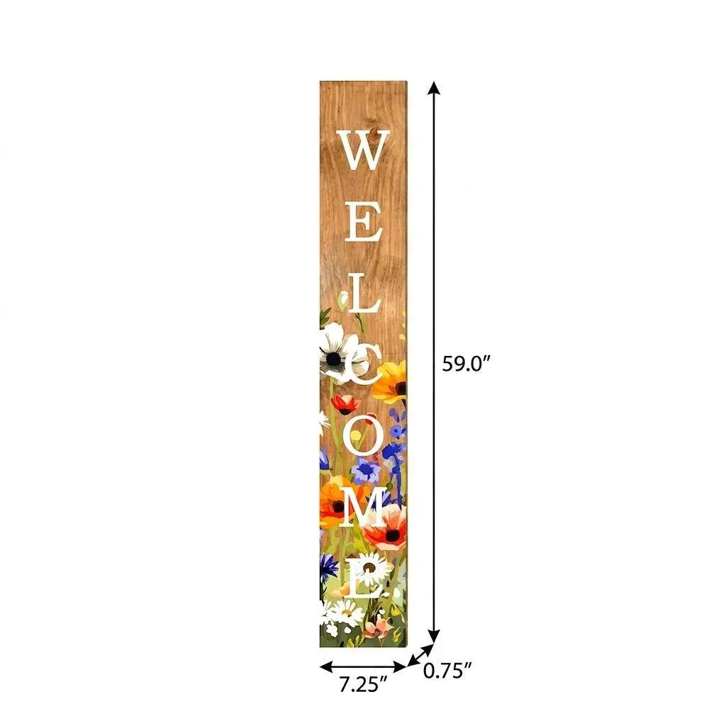 59" Green Natural And White Solid Wood Welcome Porch Sign Homeroots Outdoor