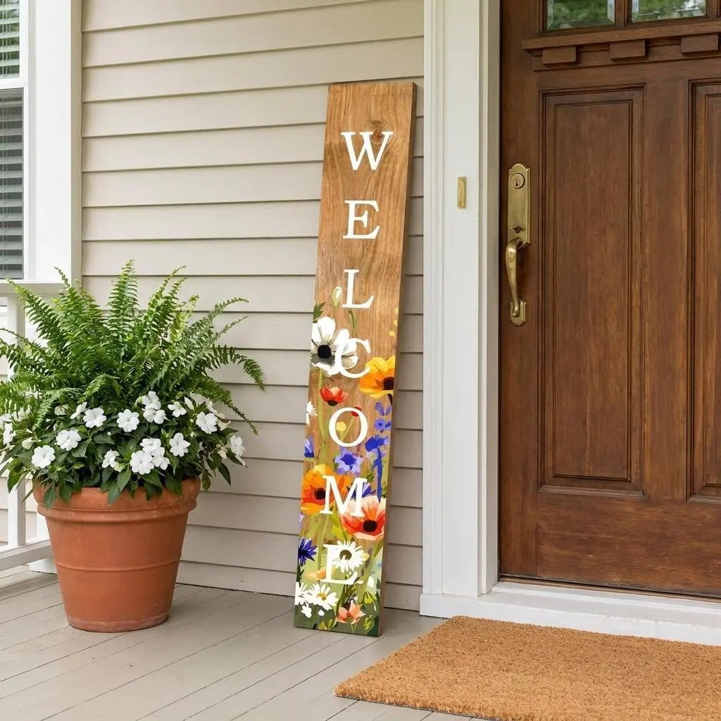 59" Green Natural And White Solid Wood Welcome Porch Sign Homeroots Outdoor