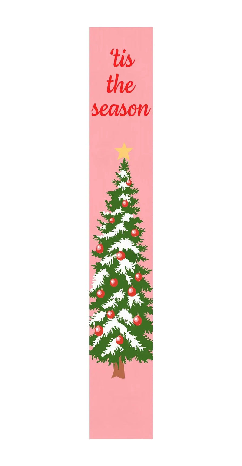 59" Green Pink And White Solid Wood Christmas Christmas Tree Porch Sign Homeroots Outdoor