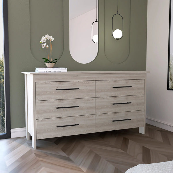 59" Light Gray Six Drawer Double Dresser Homeroots Bed & Bath