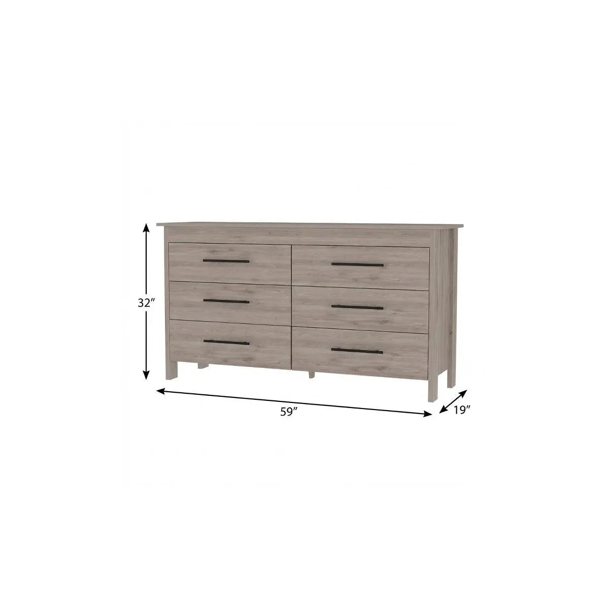 59" Light Gray Wood Six Drawer Double Dresser Homeroots Bed & Bath