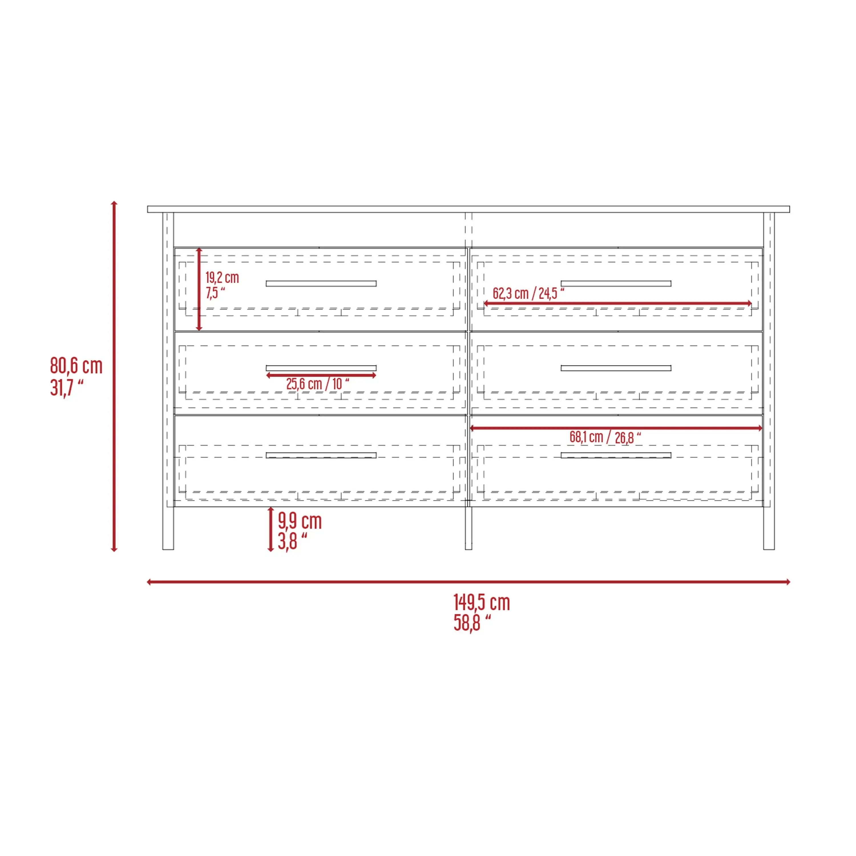 59" Light Gray Wood Six Drawer Double Dresser Homeroots Bed & Bath