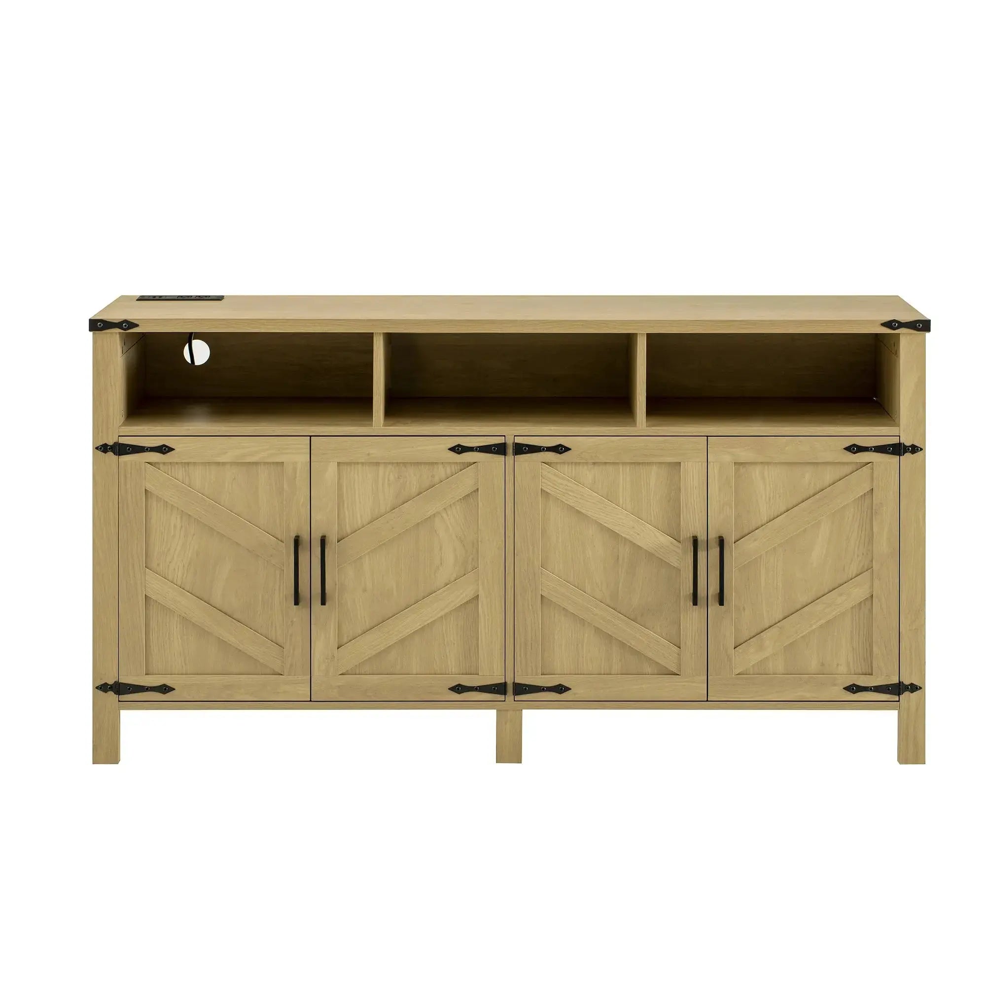 59'' Modern 4-Door Sideboard Buffet Power Outlets USB Ports Adjustable Shelves Half-Open Storage Cabinet Durable Home Furniture GreatEagleInc
