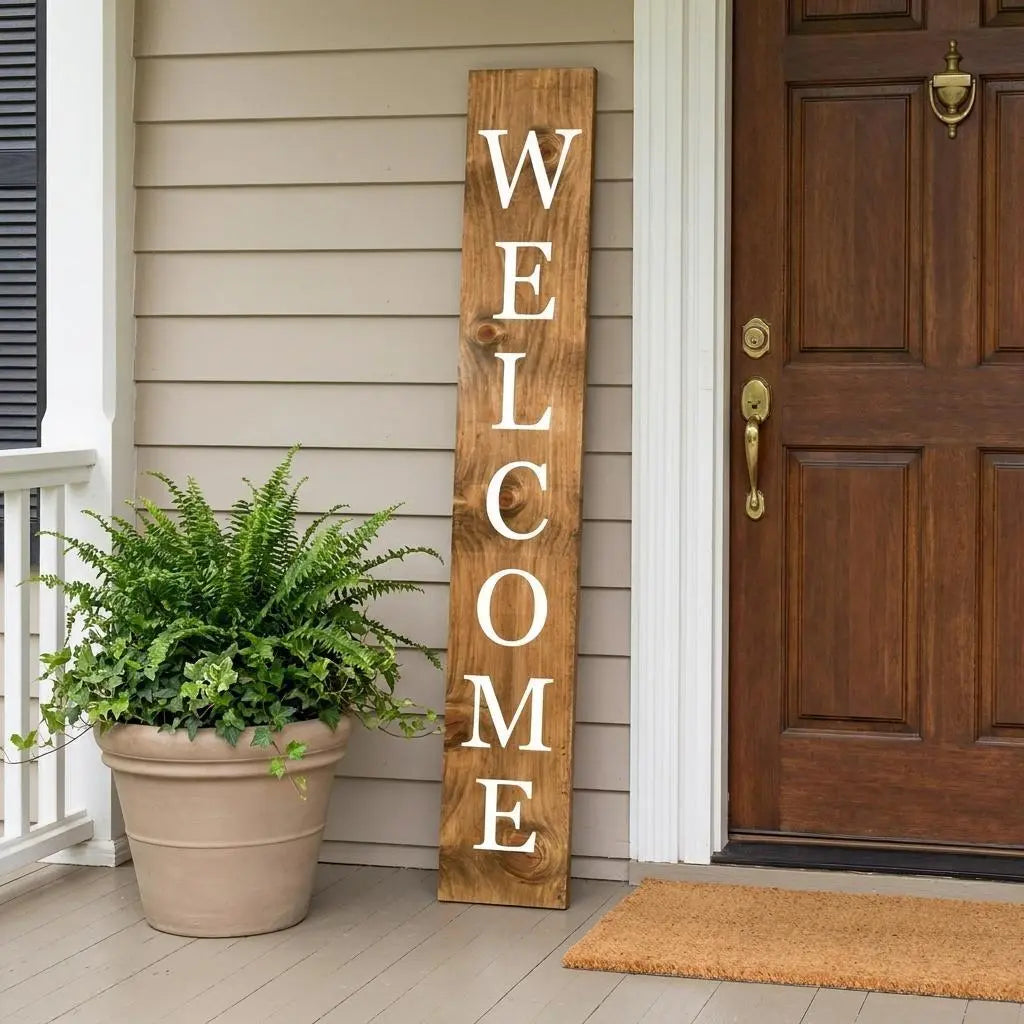 59" Natural And White Solid Wood Welcome Porch Sign Homeroots Outdoor