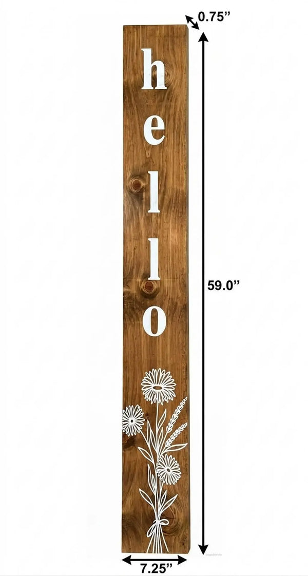 59" Natural And White Solid Wood Wildflowers Hello Porch Sign Homeroots Outdoor