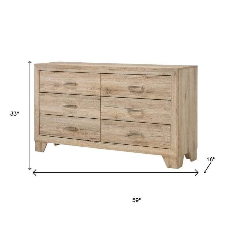 59" Natural Brown Manufactured Wood Six Drawer Double Dresser Homeroots Bed & Bath
