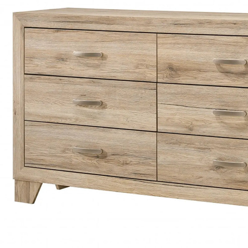 59" Natural Brown Manufactured Wood Six Drawer Double Dresser Homeroots Bed & Bath