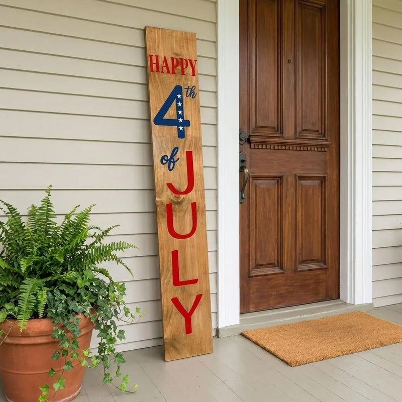 59" Natural Red White And Blue Solid Wood Happy July 4th Porch Sign Homeroots Outdoor