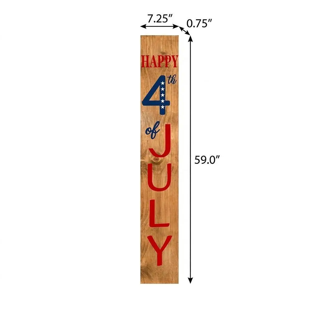 59" Natural Red White And Blue Solid Wood Happy July 4th Porch Sign Homeroots Outdoor