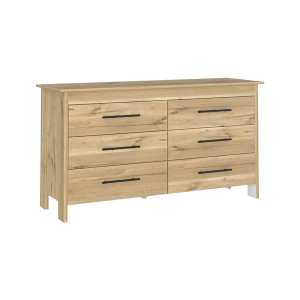 59" Natural Six Drawer Double Dresser Homeroots Bed & Bath