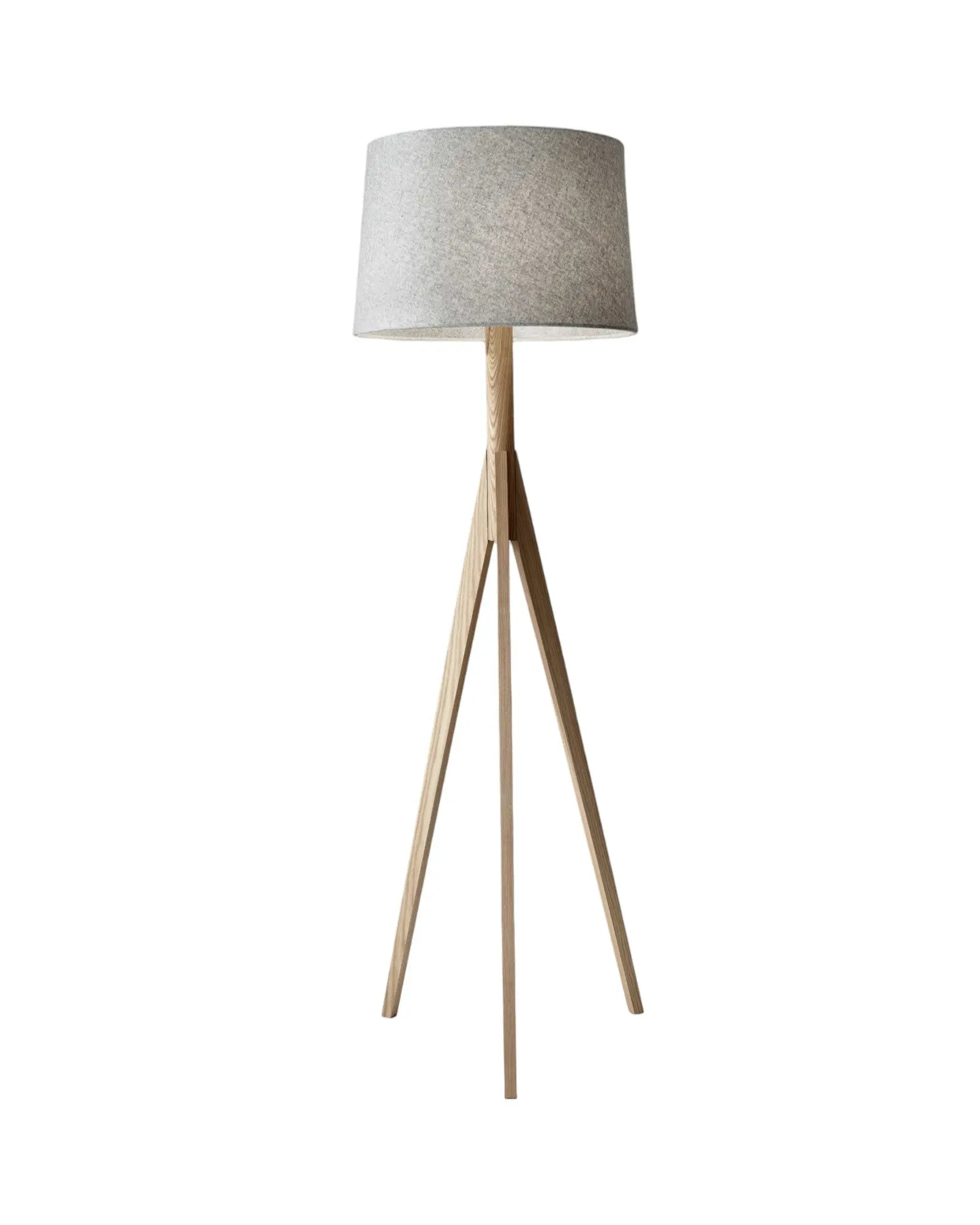 59" Natural Solid Wood Tripod Floor Lamp With Gray Fabric Empire Shade - GreatEagleInc
