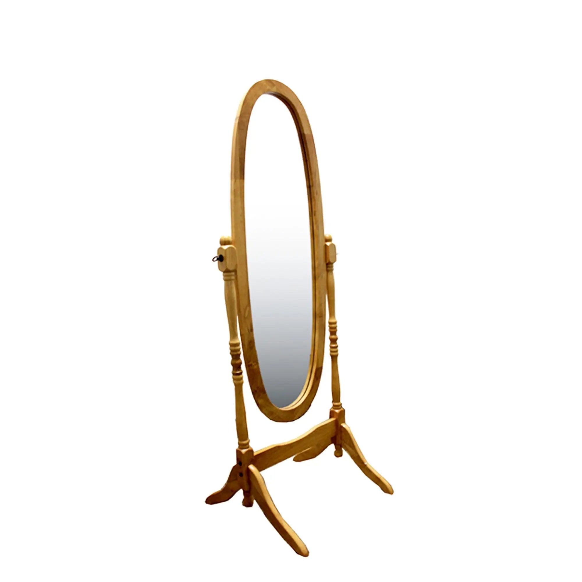 59" Natural Wood Oval Freestanding Tilting Framed Cheval Mirror Homeroots Bed & Bath