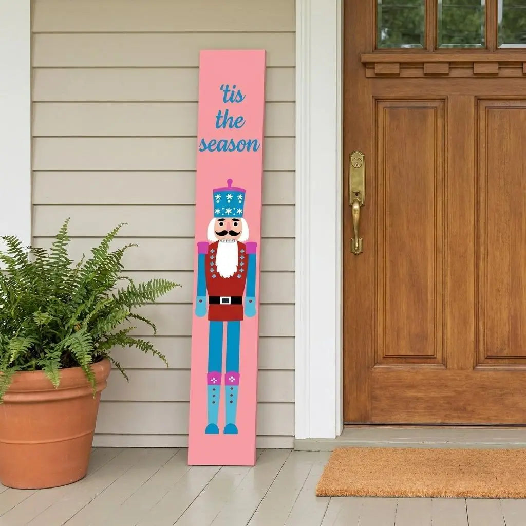 59" Pink And Blue Solid Wood Christmas Nutcracker Porch Sign Homeroots Outdoor